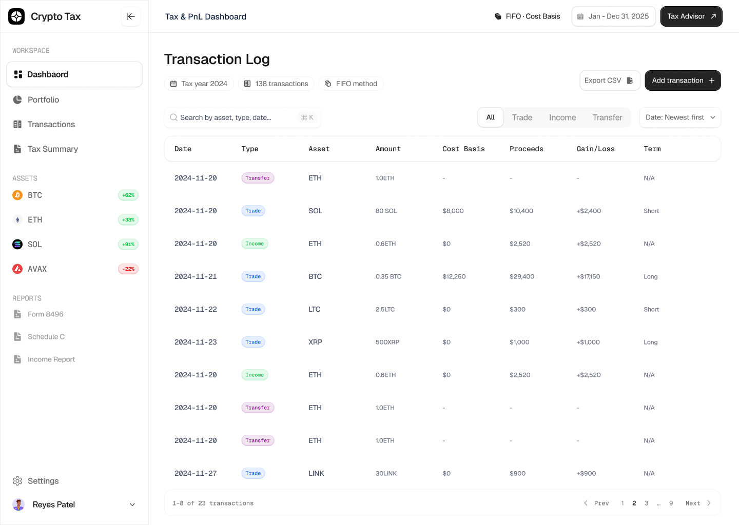 CryptoTax — FIFO Tax & PnL Reporting Engine for Retail Crypto Investors screenshot 2