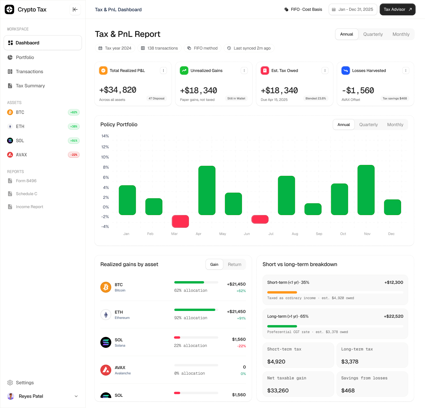 CryptoTax — FIFO Tax & PnL Reporting Engine for Retail Crypto Investors